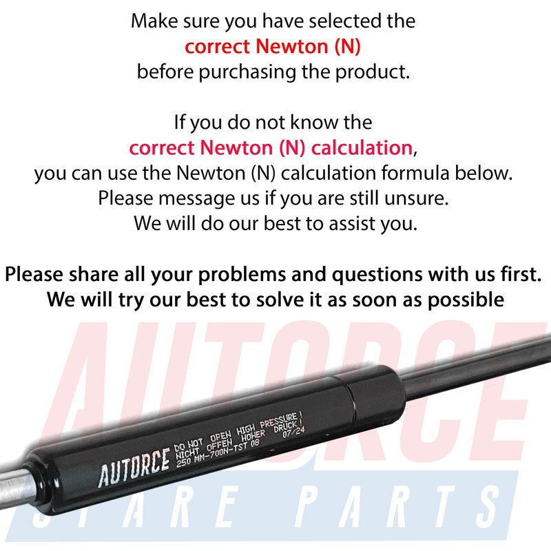 Autorce 800N Ball Joint Heads Universal Gas Struts, Set of