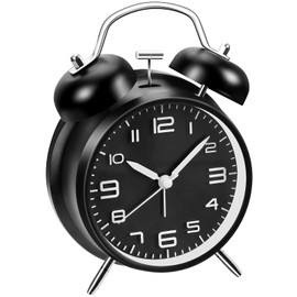 YouJabz Double Bell Alarm Clock with Night Light, Retro Children's Alarm Clock Analogue with Large Dial of 4 Inches, No Ticking, Silent (Black)