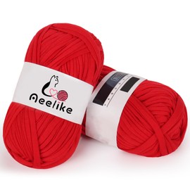 Aeelike Tshirt Yarn for Crocheting, 2 x 100g Chunky Elastic Fabric Cloth Knitting T-Shirt Yarn for Crochet Bags Basket, Knitting Projects and DIY Crafts(Red)
