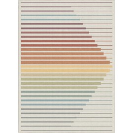 Well Woven Apollo Collection (5x7) Odyssey Multi-Color Pastel Striped Living Room Rug – 5'3" x 7'3", Stain-Resistant & Easy to Clean