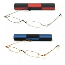 Cool Fashion NWT Slim Reading Glasses Kennedy Metal Spring Hinge Frame With Case - Black, +1.00