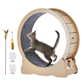 Large 35.8-Inch Detachable Carpet Cat Exercise Wheel Indoor Running Treadmill with Tease Feature for CatsSize: Size Wooden-35.8 inch