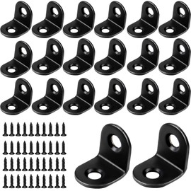 20 Pcs Black Cupboard Brackets L Shape Right Angle Brackets for Shelves, Stainless Steel Corner Brace with Screw for Furniture, Cabinet, Board, Wood