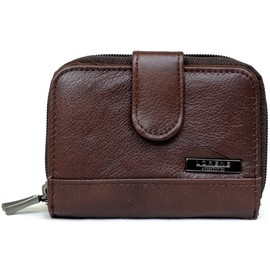 Ladies Small Leather Purse wih 2 Zipped Compartments - Brown
