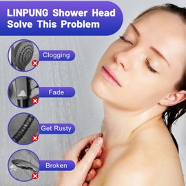 LINPUNG High Pressure Handheld Shower Head with 6 Spray Options, Brushed Stainless Steel, Adjustable Bracket for Bathroom