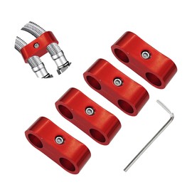 Runseaway 4Pcs 4AN Hose Separator Clamp, Red Aluminum Alloy Fuel Line Mounting Clamp, Hose Fitting Adapter for 1/4 Fuel, Oil, Brake, Water, Gas Lines with Wrench