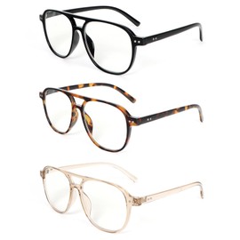 DXYXYO 3 Pack Aviator Reading Glasses for Women Men, Classic Pilot Blue Light Blocking Readers, 2.5 Black+Brown leopard+Champagne