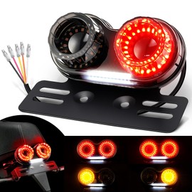 Benlari Upgraded Motorcycle Tail Light, 90LEDs Brake Lights, IP67 Waterproof Turn Signals Running with License Plate Bracket fit for Street Bike Cruiser Chopper Bobber