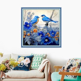 Foxdiviy Stamped Cross Stitch Kits Full Range of Embroidery Needlework Starter Kits for Beginners Adults 11CT Embroidery Patterns Art Crafts DIY Needlepoint Kits-Blue Bird 18x18 inch