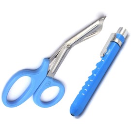 AAProTools Sky Blue Color Heavy Duty EMT Trauma Shears + LED Penlights for Nurse Doctor Paramedic, EMT - Bandage Scissors, Pupil Gauge Penlight Pack
