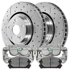 AutoShack Front Drilled and Slotted Brake Rotors Silver Calipers and Ceramic Pads Kit Set Driver and Passenger Side Replacement for Lexus RX350 2010-2019 Toyota Highlander 2011-2020 Sienna BCPKG0587