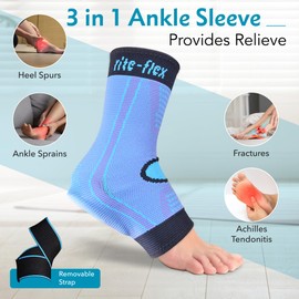 Rite-Flex 3-in-1 Ankle Compression Sleeve with Silicone Heel Pad - Ankle Brace for Sprains, Foot Fatigue, Post Surgery, Plantar Fasciitis Relief & Support (2, Small)