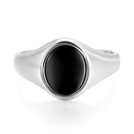 TRUMIUM 18K Gold Plated Signet Rings for Men Women Black Onyx inlay Silver Wedding Bands Lightweight Thick Statement Ring Comfort Fit Size 7