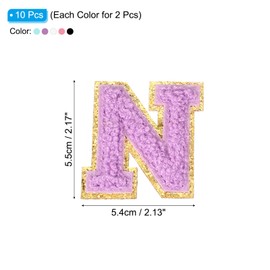 PATIKIL Chenille Letter Patches, 10 Pcs Iron on Letter Patch Letter Embroidered Patch Glitter Applique for Hat Jacket Clothing Bags DIY Decoration Backpack, Letter N