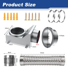 Magnetic Dryer Vent, 90 Degree Magnetic Dryer Vent Strong Magnet Dryer Vent Connector Kit Airtight Seal Adapter Quick Connect Disconnect Easy to Clean Foil Hose 4" Exhaust Duct with Clamps Screws