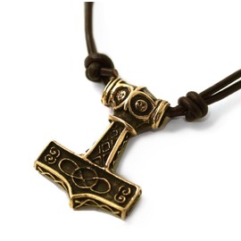 Bronze Celtic Knot Engraved Axe Head Thors Hammer Mjolnir Norse Pendant Necklace Thailand Jewelry (Necklace)