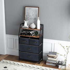 Giantex 4-Drawer Storage Dresser for Bedroom - Tall Storage Tower Unit with 2-Tier Shelf & Fabric Bins, Floor Storage Chest of Drawers for Closet, Living Room, Bedroom, Entryway Storage Organizer