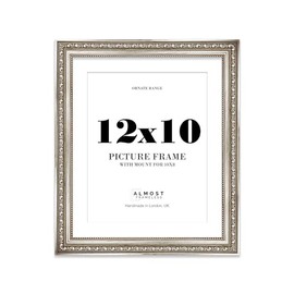 12x10 Silver Ornate Photo Frame With White Mat For 10x8 Picture, Ready to Hang or Stand, 1 Pack