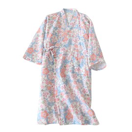 Sleepwear Kimono Women's Nightdress Summer Autumn Night Dress Cotton Breathable Sleepwear Dressing Gown Bathrobe Seasons Comfortable Sleep Shirt Soft Cosy Bath Sleeping Nursing Time, Blue Sakura