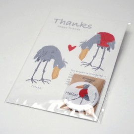 Shabileroukou Shishibirukou Goods, Can Badge with Postcard, Made in Japan, Red Shirt, Loose Illustration