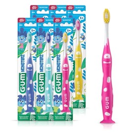 GUM Monsterz Jr - cepillo para polvo de dientes para niños, cerdas suaves, con ventosa, para niños de 5 años, 1 unidad (paquete de 6)