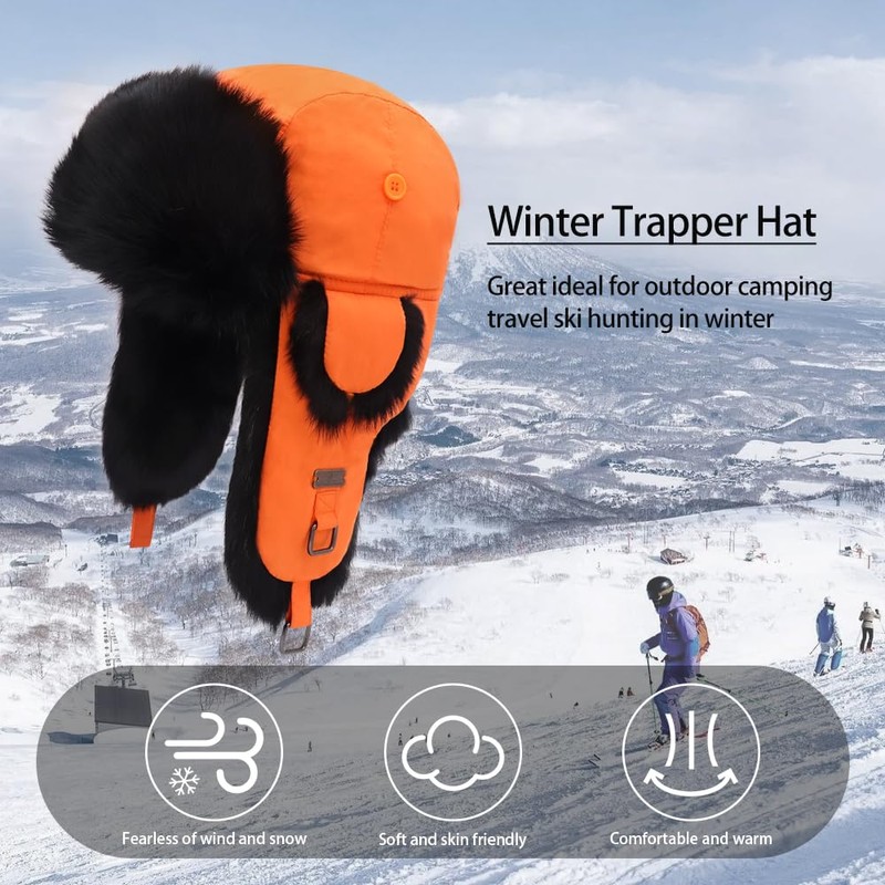 Kurhatic Winter Trapper Hat, Warm 100% Rabbit Fur Aviator Hat,