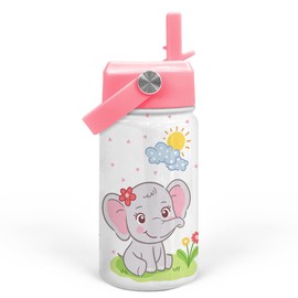 SANDJEST Elephant Water Bottle - Kids Water Bottle with Straw Lid - 12 Oz Insulated Stainless Steel Water Bottles for Toddlers Kid Girl - Travel Cup for School Sports