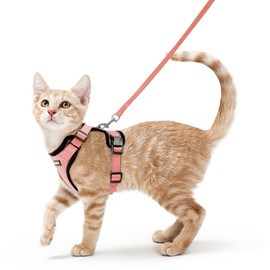 rabbitgoo Cat Harness and Leash for Walking, Escape Proof Soft Adjustable Vest Harnesses for Cats, Easy Control Breathable Reflective Strips Jacket, Light Salmon Pink, S