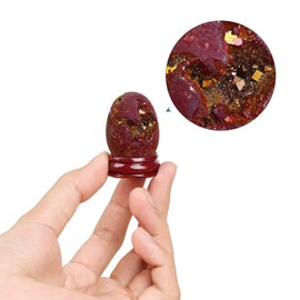 dssmboom Titanium Coated Druzy Agate Crystal Egg Specimen with Wooden Base, Healing Stone Egg Shape Geode Figurine for Home Decoration, Purple