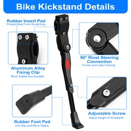TRKIMAL Bike Kickstand, Aluminium Alloy Height Adjustable Rear Side Bicycle Kick Stand Fit for Mountain Bike and Road Bike of 24Inch-28 Inch, Come With Allen Wrench 2PCS (Black)