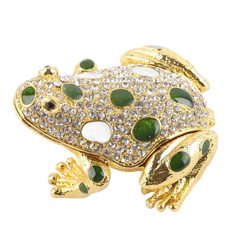 Rhinestone Frog Jewelry Box Painted Electroplated Frog Figurine Jewelry Boxes