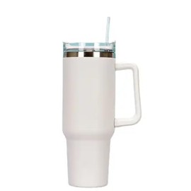 40 oz tumbler with straw lid handle, stainless steel insulated bottle, travel mug for hot and cold drinks, keeps 8 hours hot and 12 hours cold, simple and modern (White)