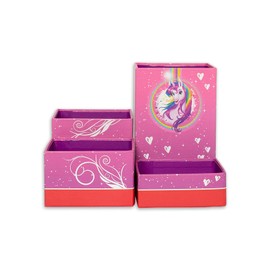 ROTH Pencil Holder Set – Unicorn Portrait, Pen Holder with 4 Foldable Cardboard Boxes Children's Desk Organiser