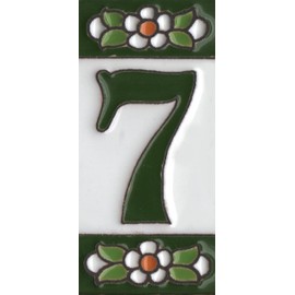 Green Floral Ceramic House Numbers & Letters Tile Size 7.5cm x 3.5cm 2 to 10 Tile Frames (7)
