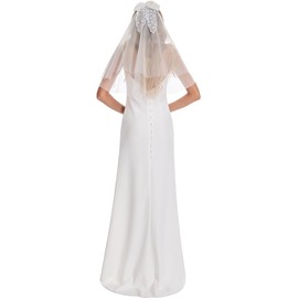 Veil Lace Bow Short Bridal Veil With Hair Clips Ribbon large bow, headband wedding party accessories Suitable For Women (White, One size)