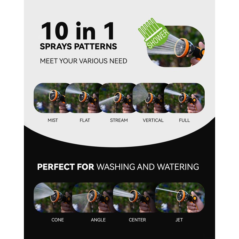 RAINPOINT Spray Nozzles for Garden Hose - 10 Spray Patterns
