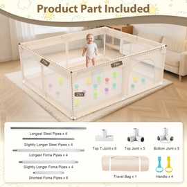 Abdtech Playpen for Babies and Toddlers 79x71inch - Extra Large Baby Gate Play Pen with Soft Breathable Mesh Cover - Indoor and Outdoor Baby Playard - Portable Playpen for Babies (Apricot)