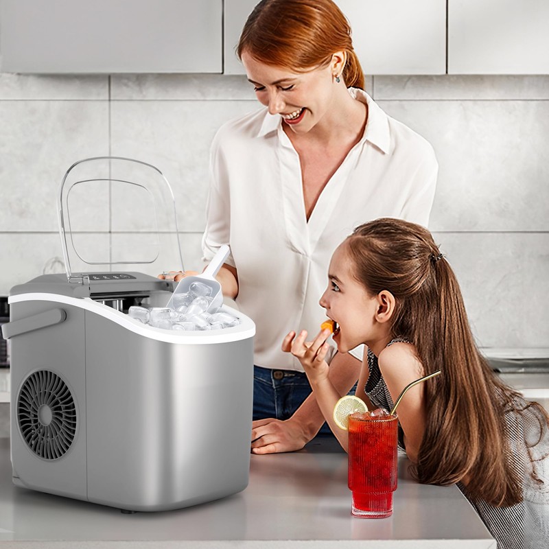 Portable Countertop Ice Maker Machine with Handle, 9 Bullet-Shaped Ice