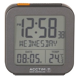 Acctim Invicta Digital Alarm Clock Radio Controlled Crescendo Alarm Date & Temperature Display Grey