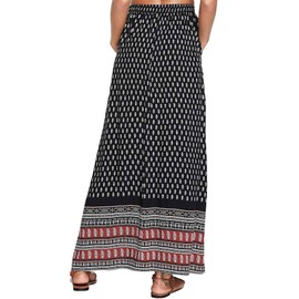 Milumia Women's Boho Vintage Printed A Line Long Maxi Skirt with Pockets, Black, Small