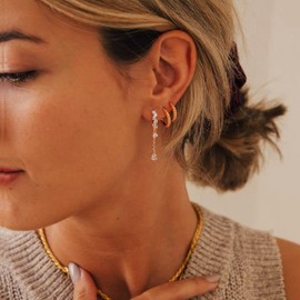 PATISORNA 925 Sterling Silver Earrings for Women Small Hoop Huggie Earrings Dangle Drop Earrings Sparkly Dangly Earrings Hoop Statement Earrings Gold Rose Gold Silver Hoops Earrings for Women