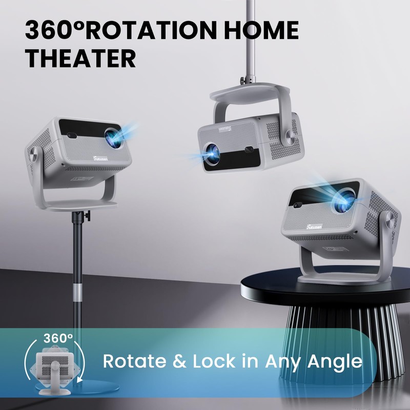 Smart Android Projector with 4K 8K Support, 600 ANSI, 360°