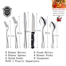 HaWare 49-Piece Silverware Set with Flatware Drawer Organizer, Stainless Steel Cutlery with 8 Steak Knives, Modern Eating Utensils Tableware Service for 8, Mirror Polished, Dishwasher Safe
