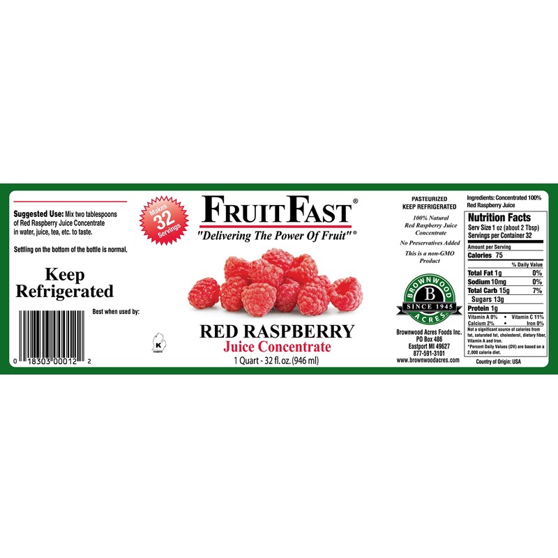 100% Pure Red Raspberry Juice Concentrate by FruitFast ONE QUART