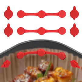 BOXOB Air Fry Magnete Silikonschnalle für Pergamentpapier, Hitzebeständig Blumenförmiges Zubehör Hält Einlagen Sicher an Ort und Stelle und Verhindert Anbrennen (Rot)