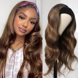 olimaruly Headband Wig Human Hair 18 inch Body Wave Ombre Headband Wigs None Lace Front Wig Highlight Wig Machine Made Wigs for Black Women 150% Density
