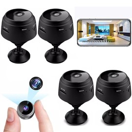 ikaufen 4xMini WiFi Cameras,Wireless Cam with Audio and Video HD 1080P Home Night Vision Smart Home Camera Small Nanny Cam House Office Cameras Mobile Phone APP Remote