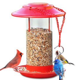 Bird Feeders Outdoors Hanging Metal: Outside Birdfeeder Holds 2.6LB Seeds - Squirrel-Proof Waterproof Sunflower Hopper Wild Cardinal Birdfeeders Red