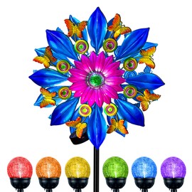 60 Inch Solar Wind Spinner Outdoor - Double-Sided Rotating Colorful Kinetic Wind Spinners for Garden, Yard Decorations Outdoor,Metal Wind Sculptures & Spinners, Wind Art