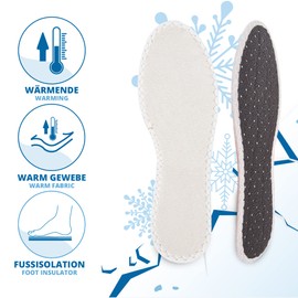 SULPO 2 Pairs Winter Insoles - PES Faux Fur Soft Non-Slip Latex Backing Activated Carbon Aluminum Foil Insulation - Thermal Shoe Insoles for Sweaty Feet - Sizes 3-11